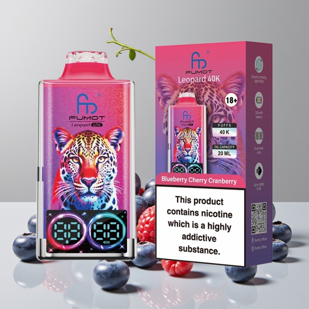 Fumot Leopard 40K Puffs 5% Nicotine Dual Mesh Type-C Blueberry Cherry Cranberry