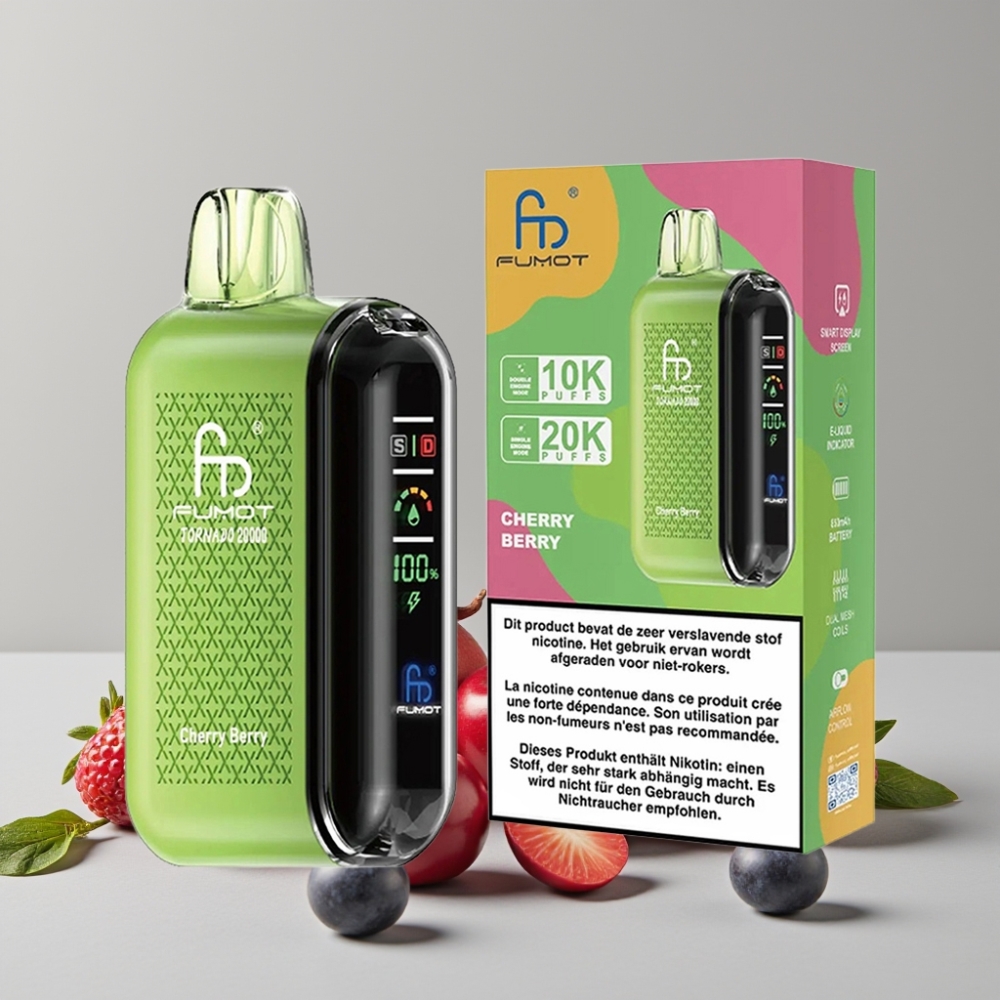 Fumot Tornado 20000 Puffs Cherry Berry Dual Mesh 20ml 850mAh Smart Display Airflow