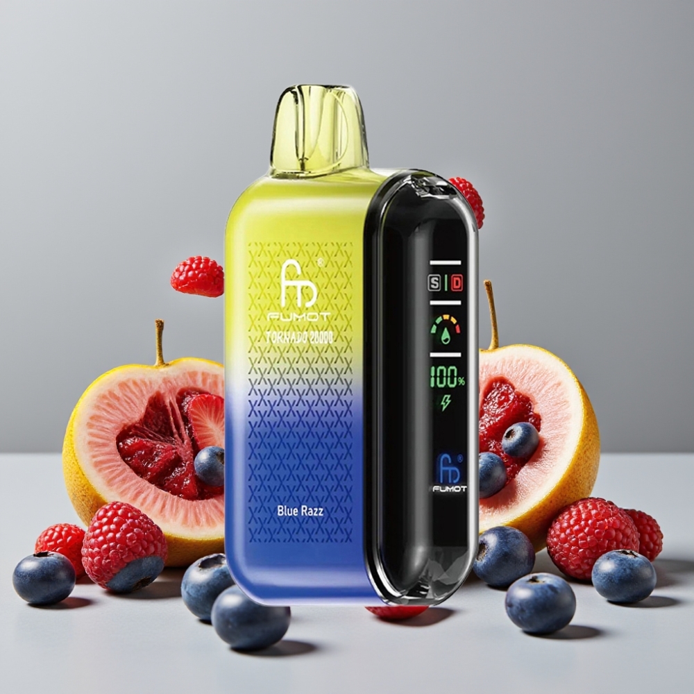 Fumot Tornado 20000 Puffs Disposable Vape Dual Mesh Coil 20ml Blue Razz