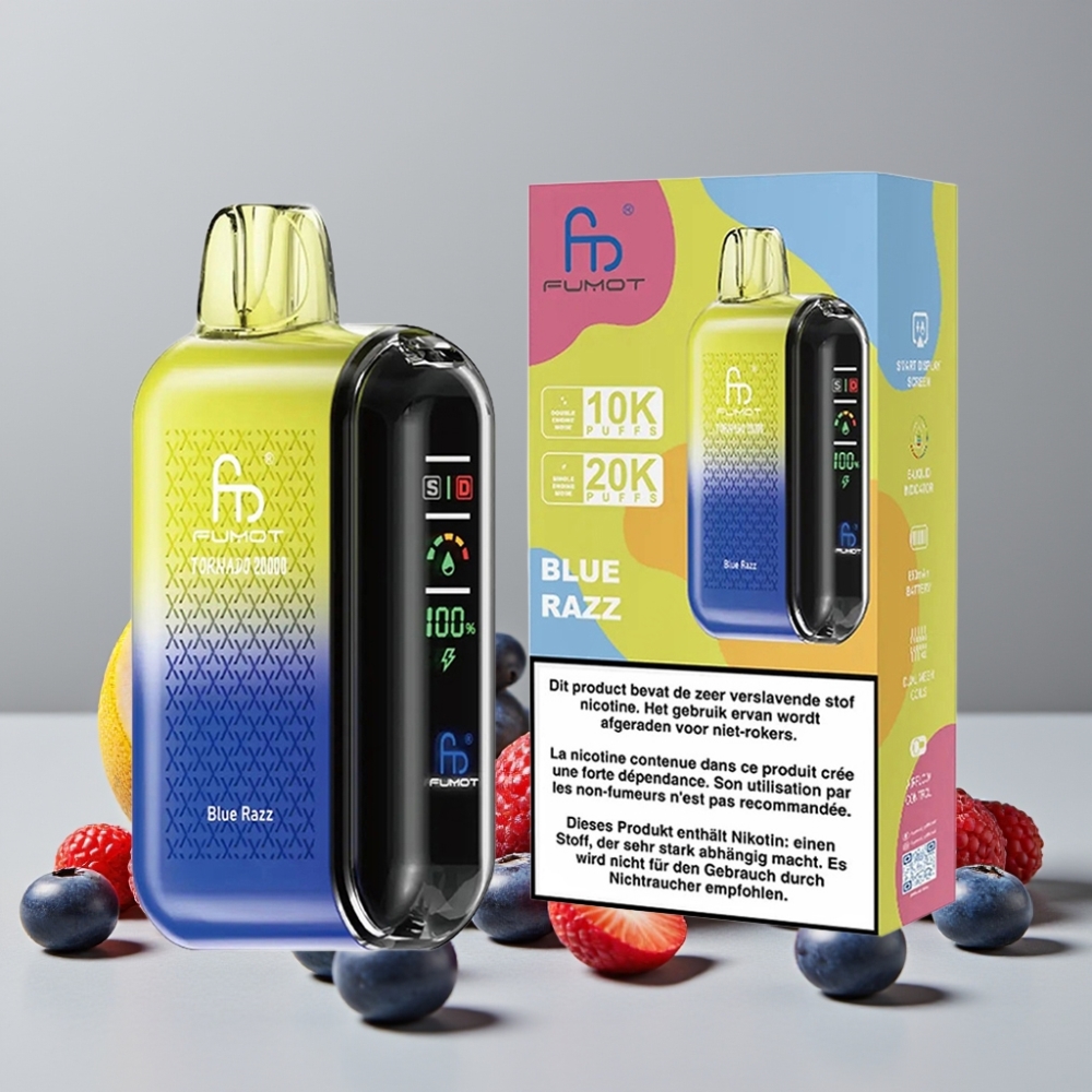 Fumot Tornado 20000 Puffs Disposable Vape Dual Mesh Coil 20ml Blue Razz