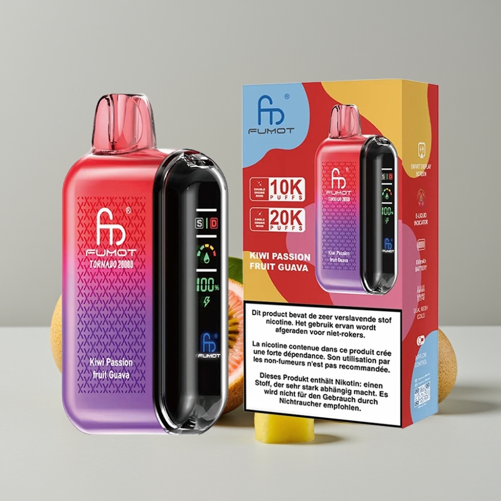 Fumot Tornado 20000 Puffs Disposable Vape Kiwi Passion Fruit Guava Dual Mesh Coil 20ml 850mAh