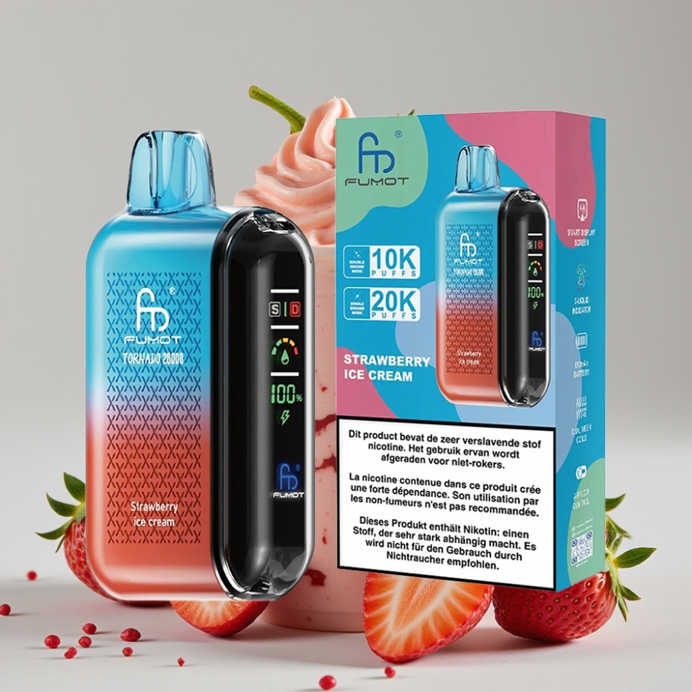 Fumot Tornado 20000 Puffs Disposable Vape Strawberry Ice Cream Dual Mesh 20ml 850mAh