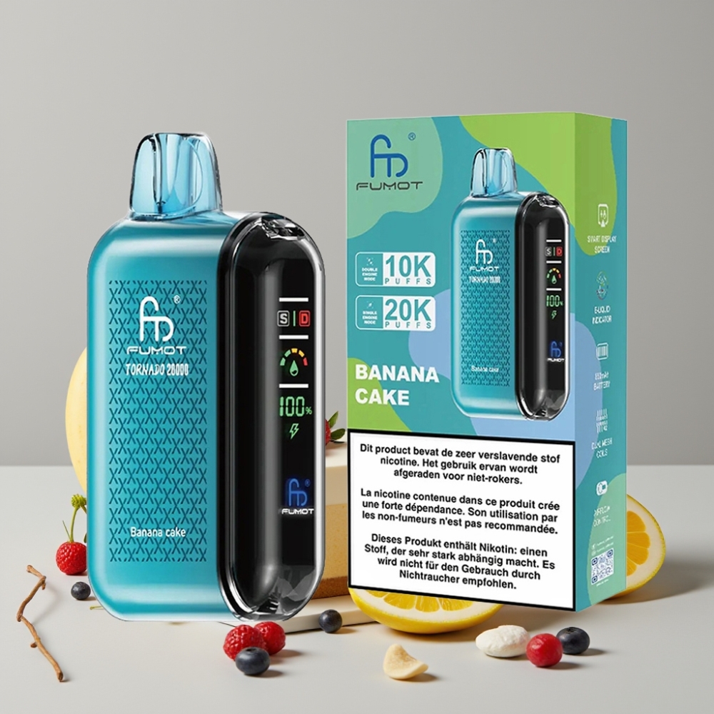 Fumot Tornado 20000 Puffs Dual Mesh 20ml Banana Cake Rechargeable Airflow