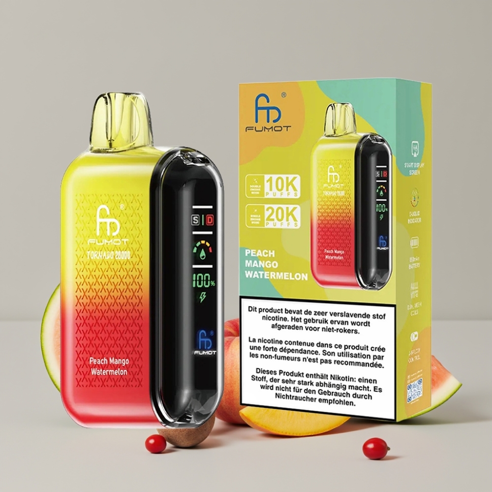 Fumot Tornado 20000 Puffs Dual Mesh 20ml Peach Mango Watermelon Disposable Vape
