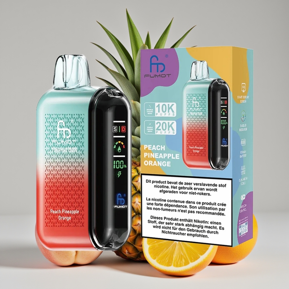 Fumot Tornado 20000 Puffs Dual Mesh 20ml Peach Pineapple Orange Airflow Control