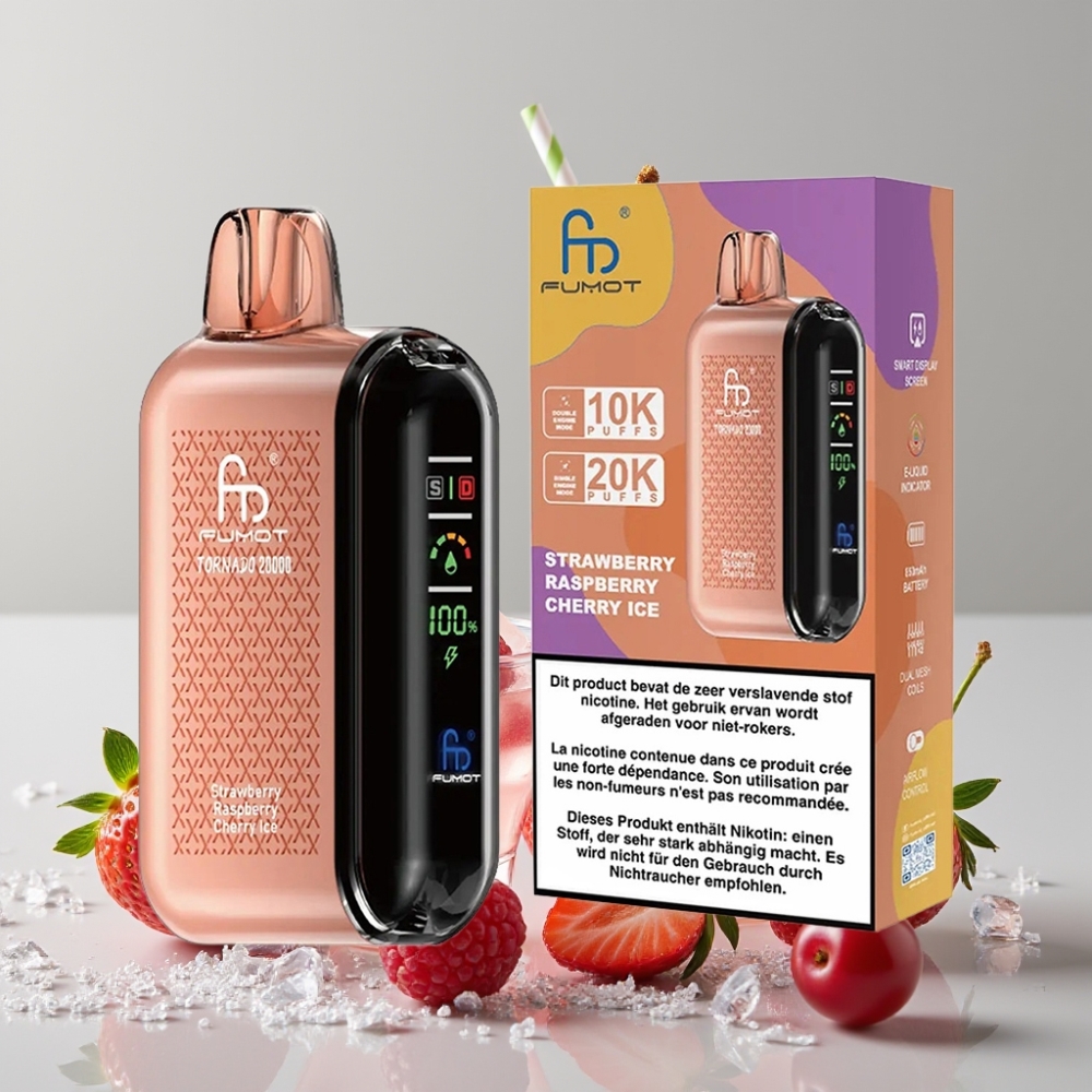 Fumot Tornado 20000 Puffs Dual Mesh 20ml Strawberry Raspberry Cherry Ice