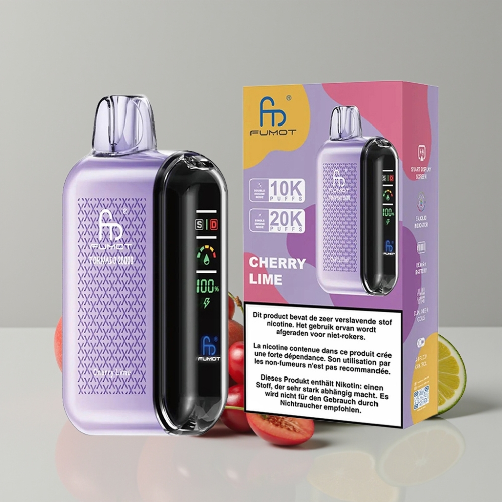 Fumot Tornado 20000 Puffs Dual Mesh Cherry Lime Disposable Vape Smart Display Rechargeable