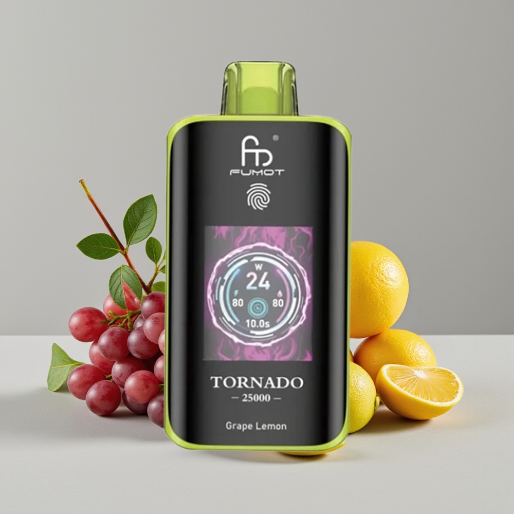 Fumot Tornado 25000 Puffs Grape Lemon HD Screen 700mAh Type-C Rechargeable