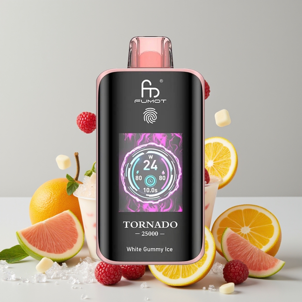 Fumot Tornado 25000 Puffs HD Screen 700mAh Rechargeable Type-C White Gummy Ice