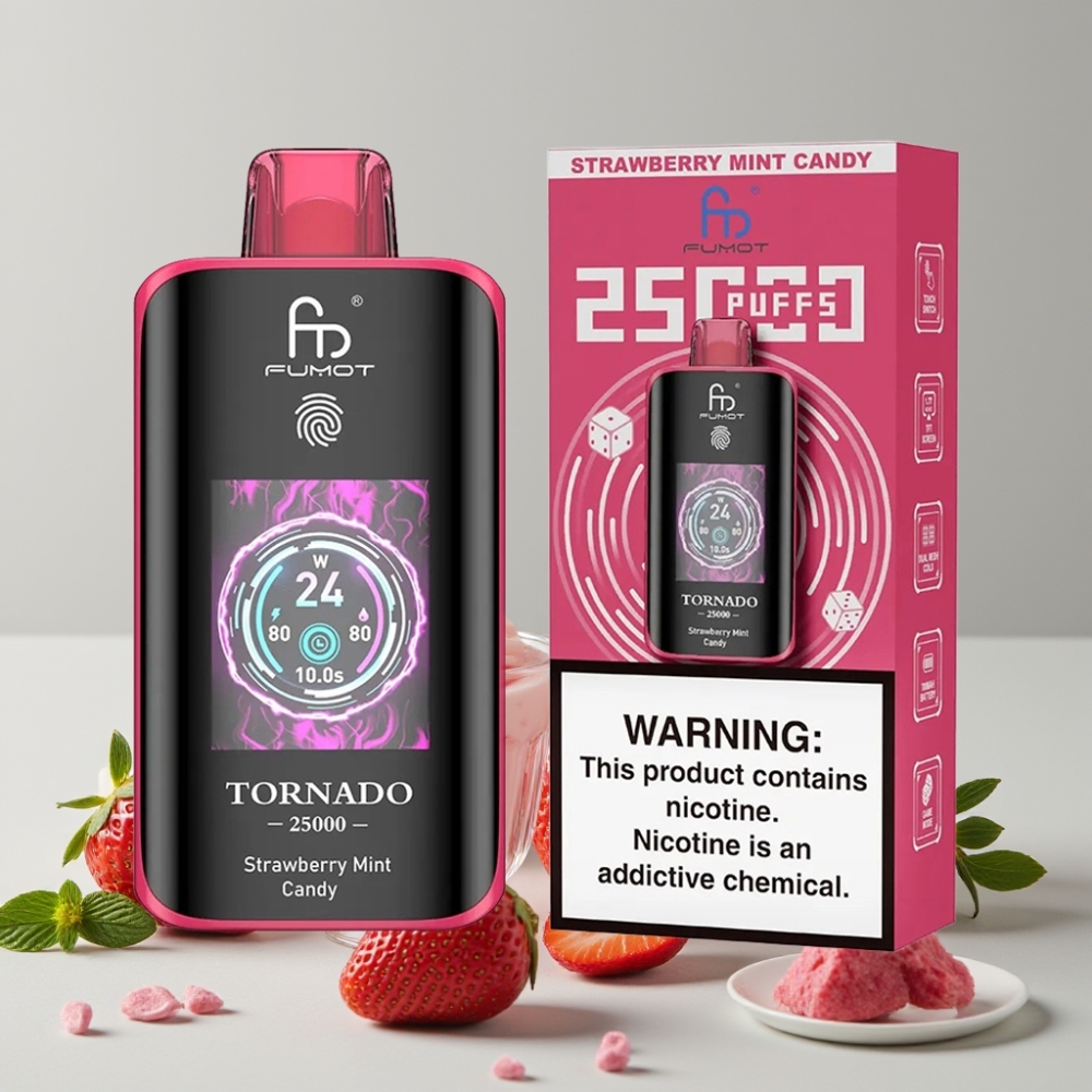 Fumot Tornado 25000 Puffs Strawberry Mint Candy HD Screen 700mAh 20ml Type-C