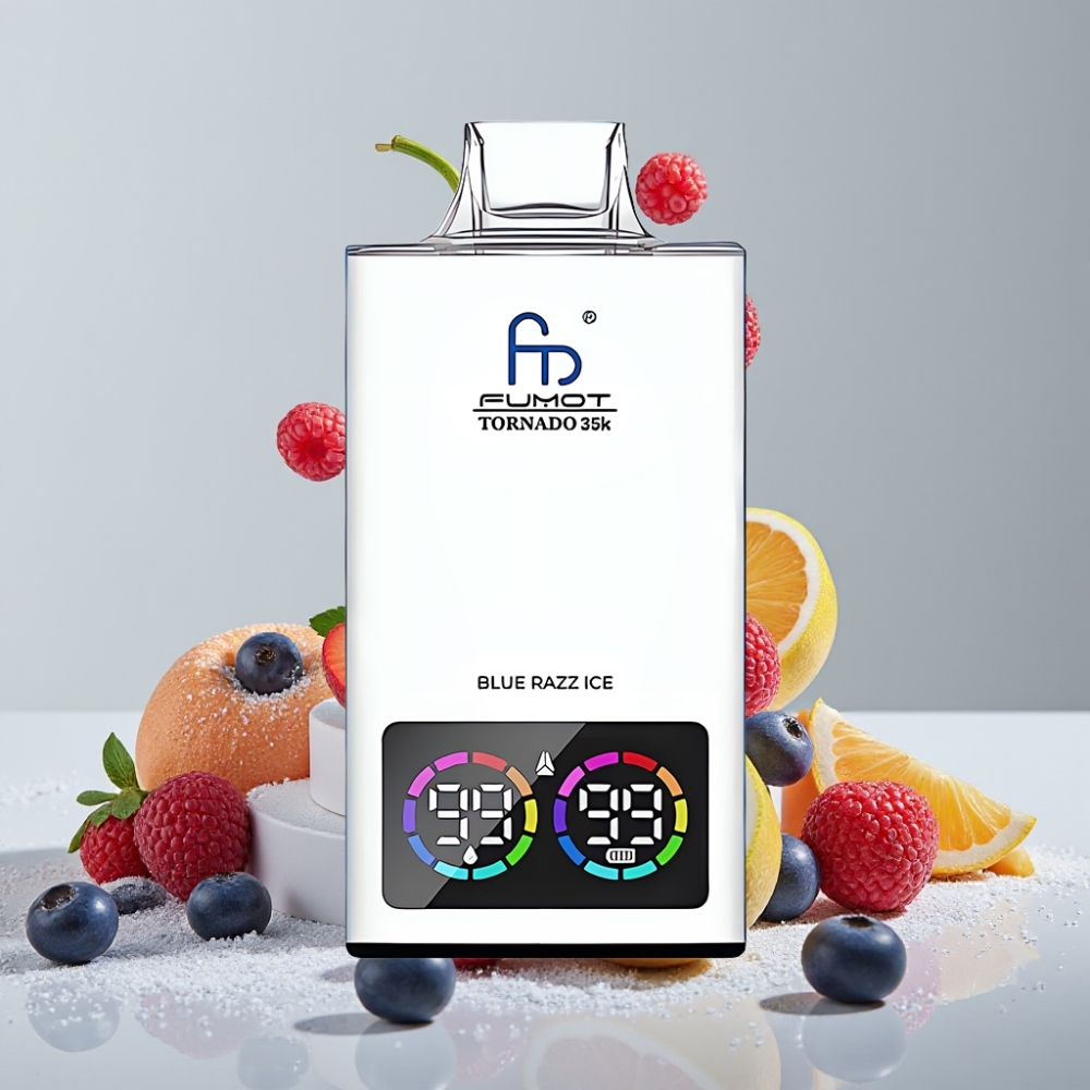 Fumot Tornado 35K Disposable Vape 35000 Puffs Blue Razz Ice Dual Mesh Coil USB-C Fast Charging