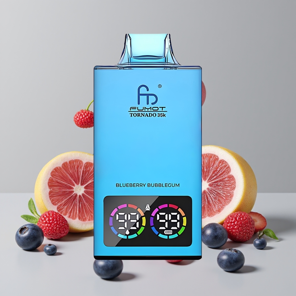 Fumot Tornado 35K Disposable Vape 35000 Puffs Blueberry Bubblegum Dual Mesh Coil Fast Charging USB-C