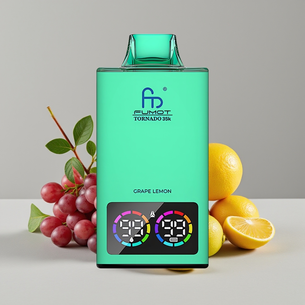 Fumot Tornado 35K Disposable Vape Grape Lemon Dual Mesh 15ml USB-C RGB