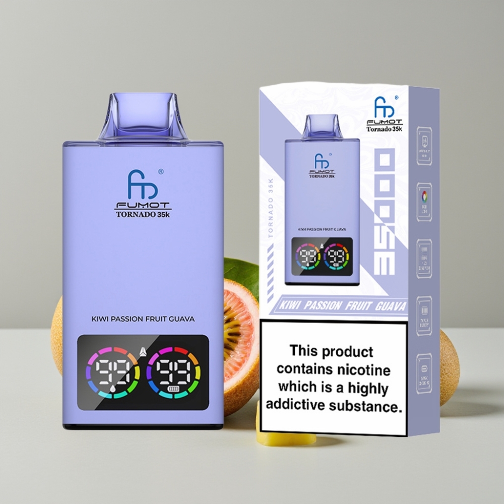 Fumot Tornado 35K Disposable Vape Kiwi Passion Fruit Guava 15ml Dual Mesh Fast USB-C