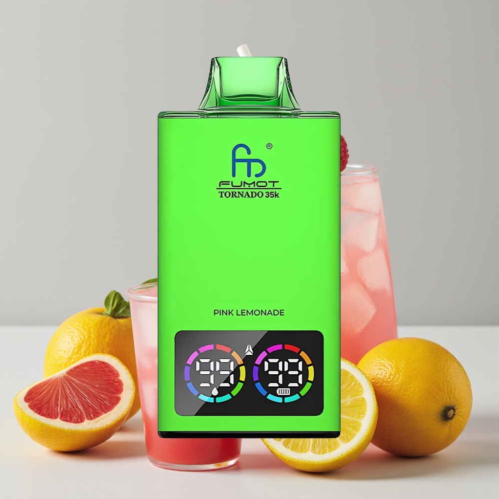 Fumot Tornado 35K Disposable Vape Pink Lemonade 15ml Dual Mesh Coil 700MAH Fast Charging USB-C
