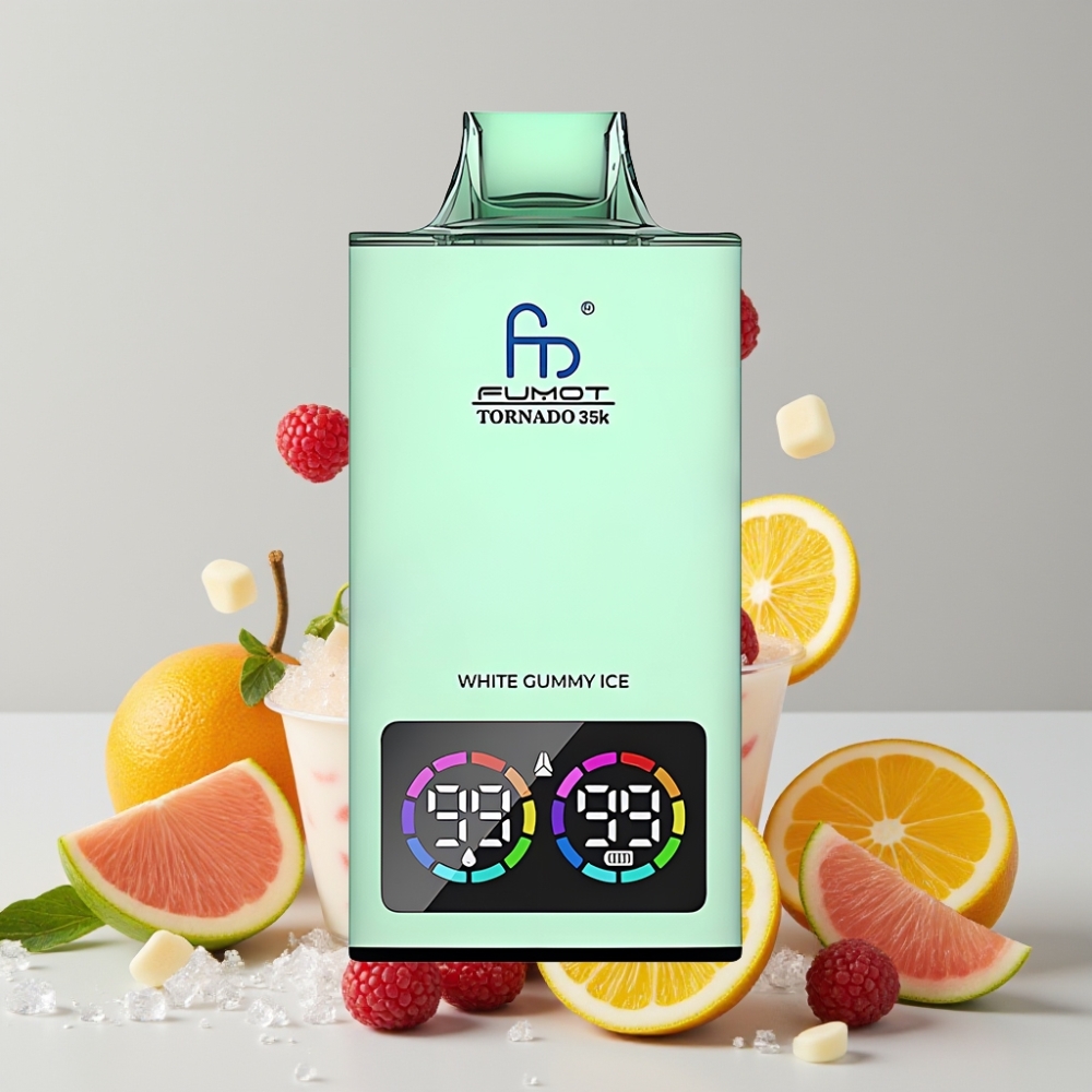 Fumot Tornado 35K Disposable Vape White Gummy Ice Dual Mesh Coil 15ml Fast Charging USB-C