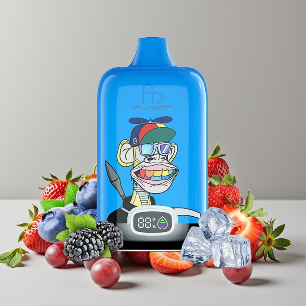 Fumot Tornado Digital Box 12000 Puffs Disposable Vape Strawberry Grape 20ml Mesh Coil Type-C