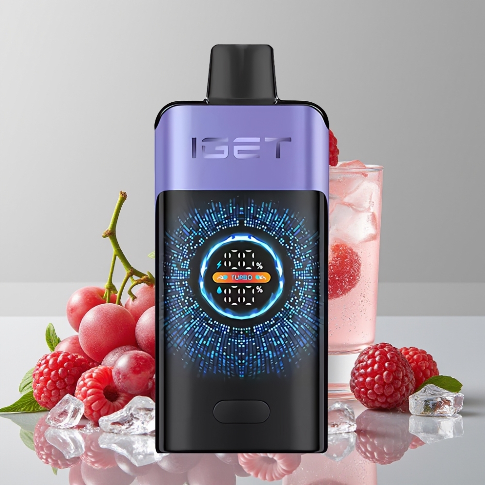 IGET ONE 12000 Puffs Disposable Vape with Large Curved Screen & Raspberry Grape Ice Flavor