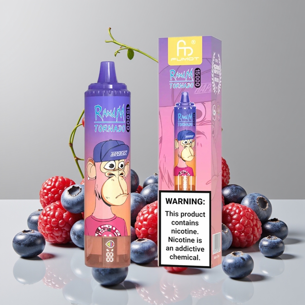 RandM Fumot Tornado 15000 Puffs 25ml Mesh Coil Type-C LCD Blueberry Cherry Cranberry