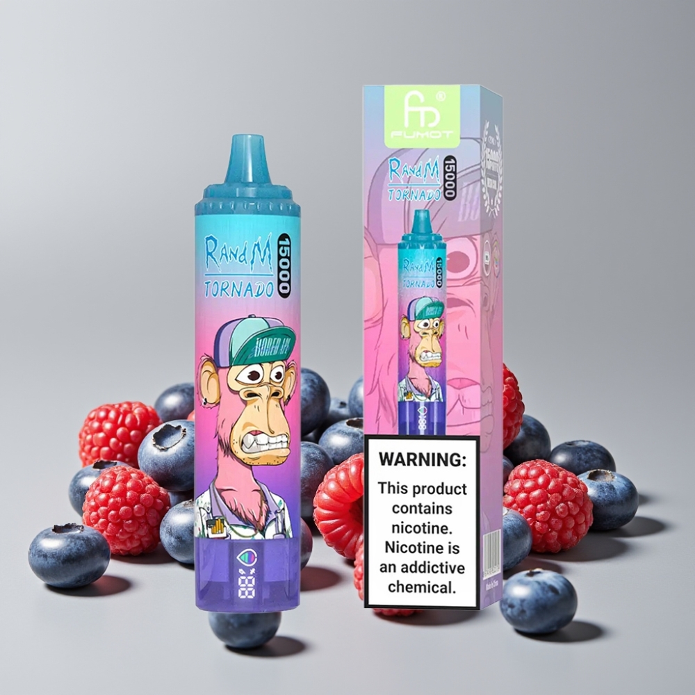 RandM Fumot Tornado 15000 Puffs Disposable Vape Blueberry Raspberry 25ml 850mAh Type-C Mesh LCD