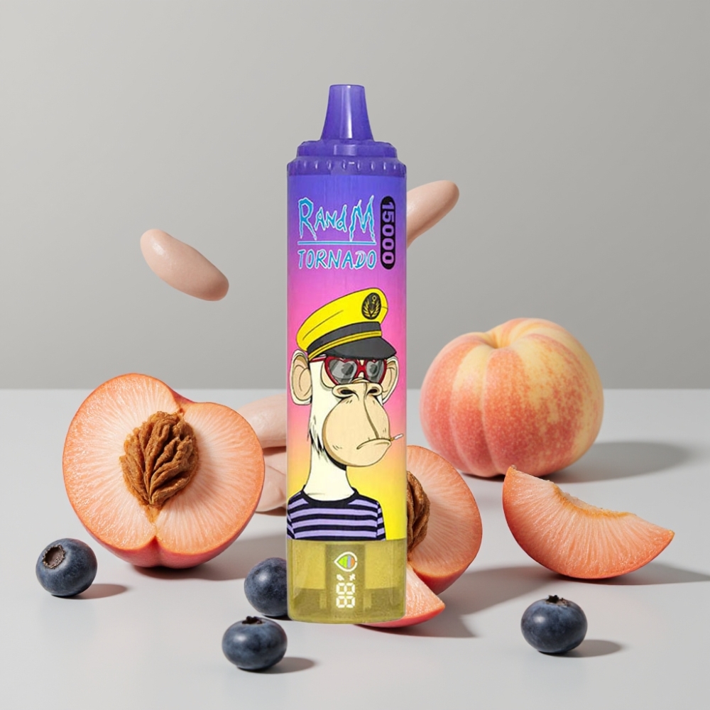 RandM Fumot Tornado 15000 Puffs Peach Blueberry Candy 25ml 850mAh Mesh Coil Type-C LCD