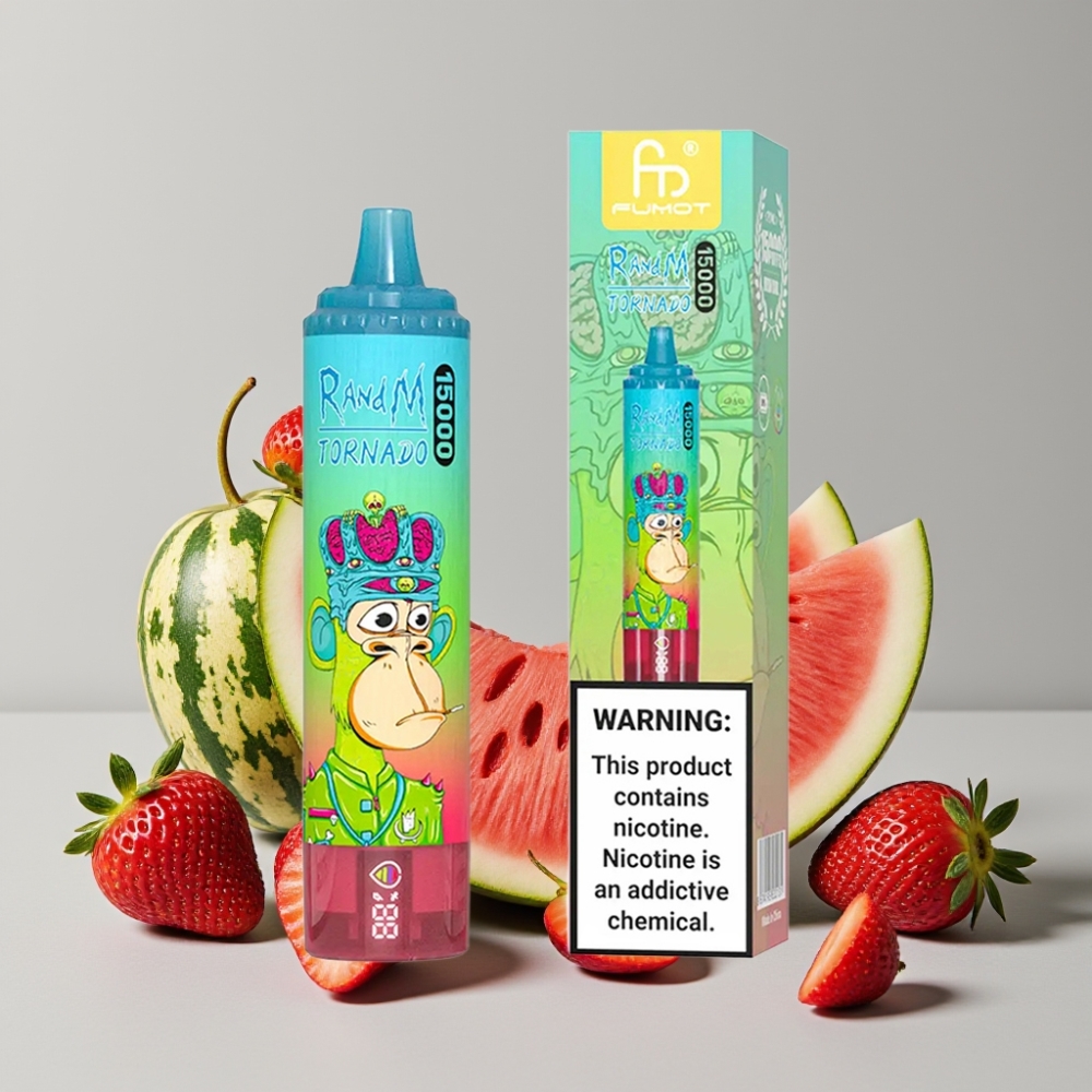RandM Fumot Tornado 15000 Puffs Strawberry Watermelon 25ml 850mAh Mesh LCD Type-C