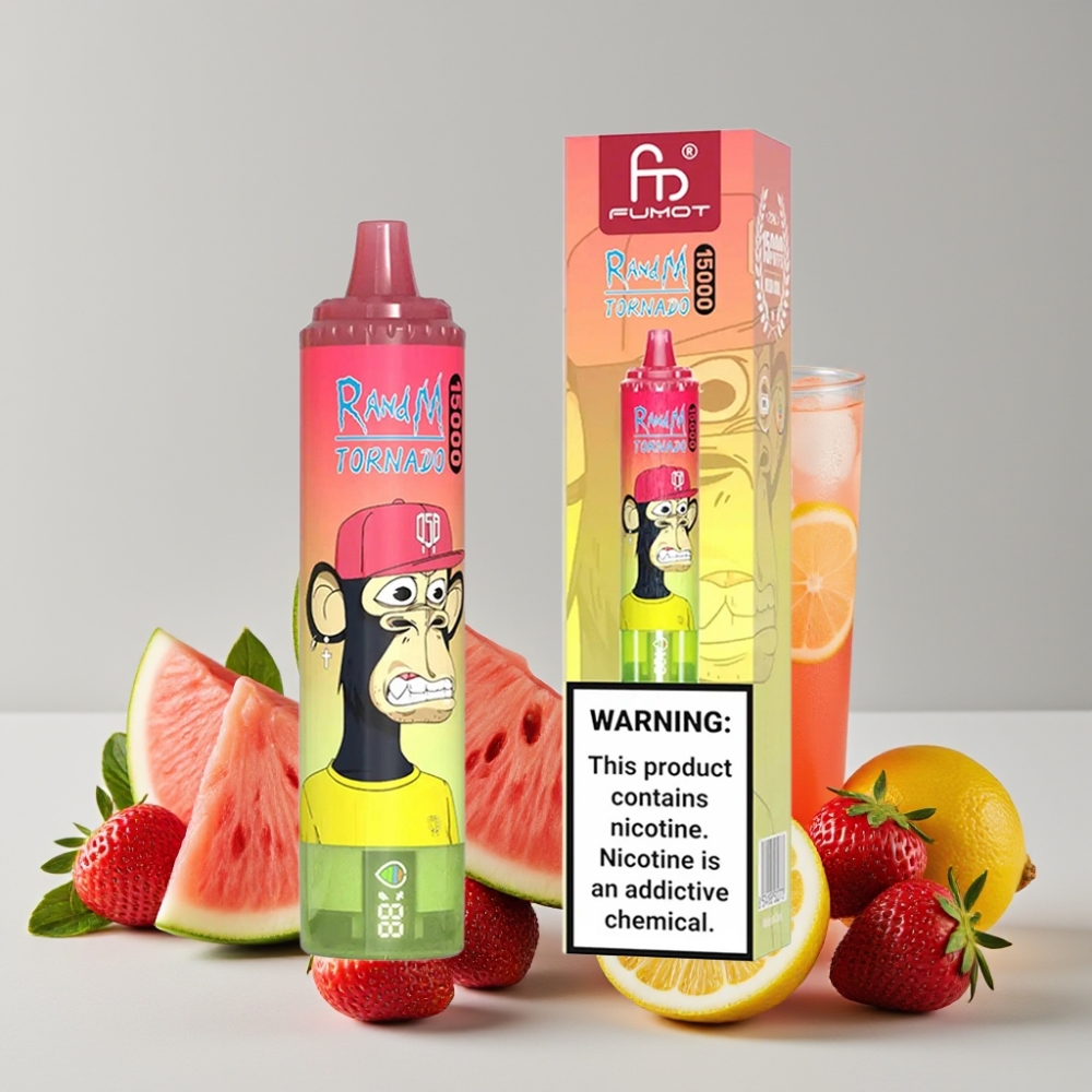 RandM Fumot Tornado 15000 Puffs Strawberry Watermelon Lemonade 25ml 850mAh Mesh Coil Type-C LCD