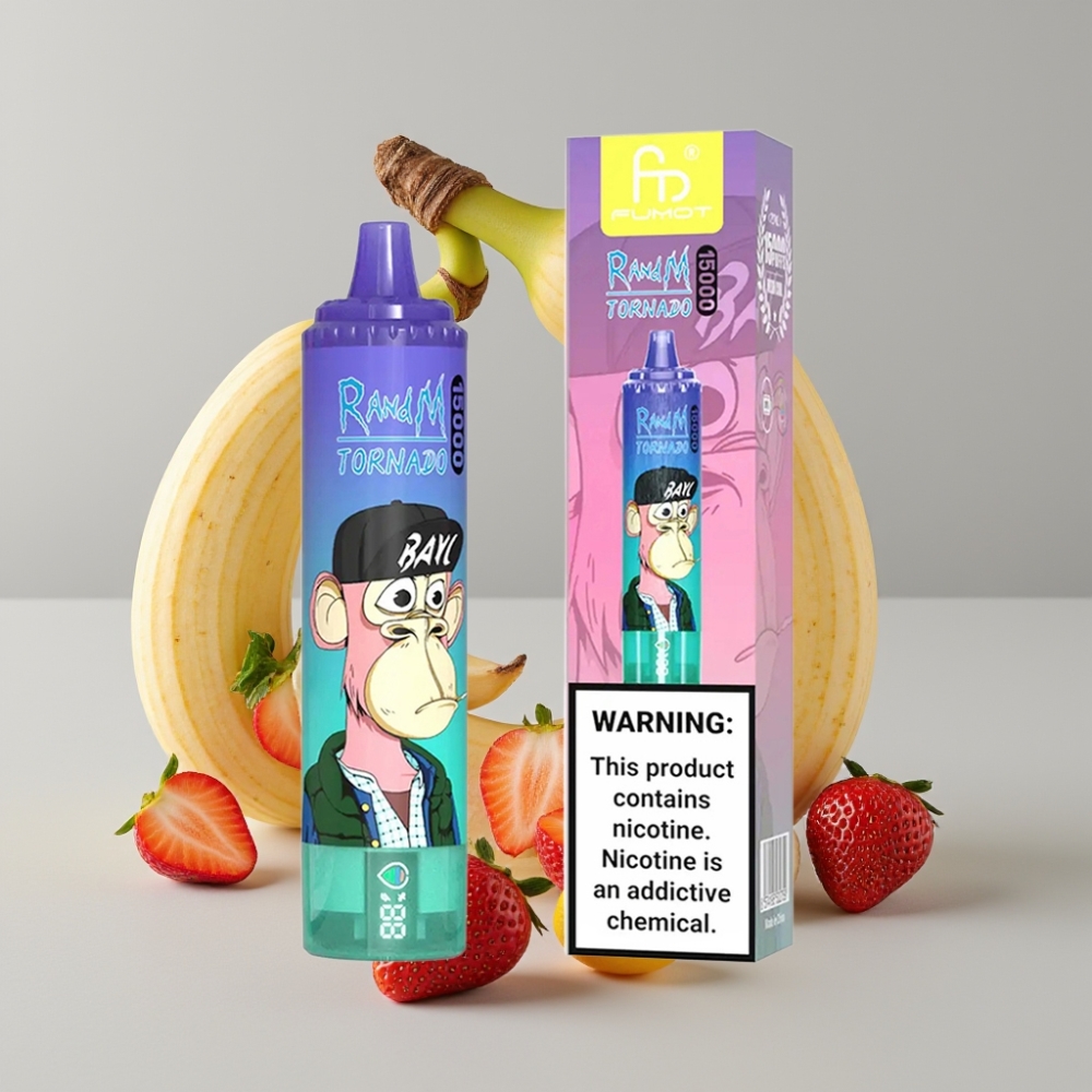 RandM Tornado 15000 Puffs Strawberry Banana 25ml Mesh Coil Type-C LCD