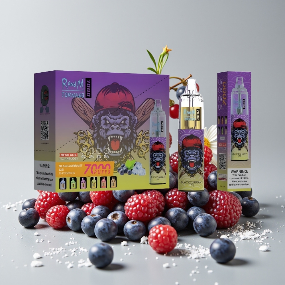 RandM Fumot Tornado 7000 Puffs 14ML 850MAH Mesh Coil Blackcurrant Ice Disposable Vape