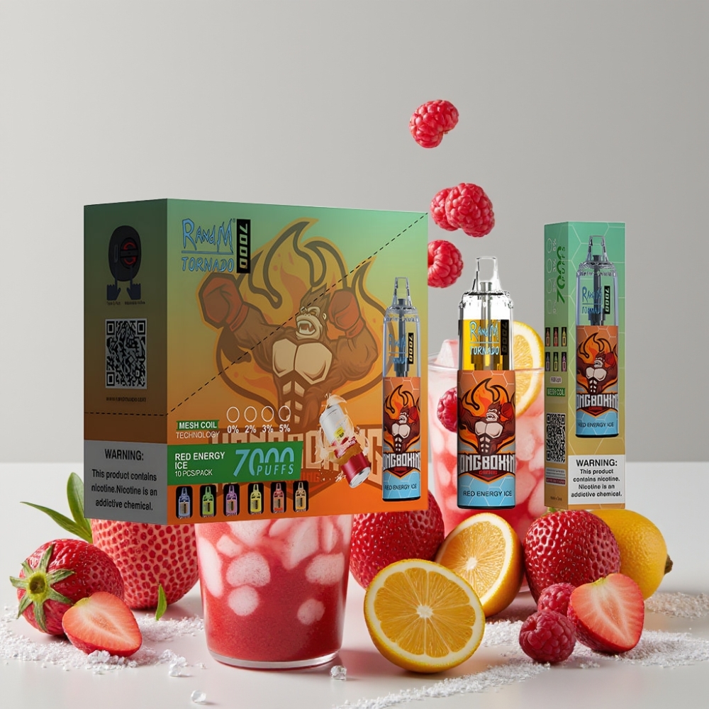 RandM Fumot Tornado 7000 Puffs 14ML 850MAH Mesh Coil Red Energy Ice Disposable Vape