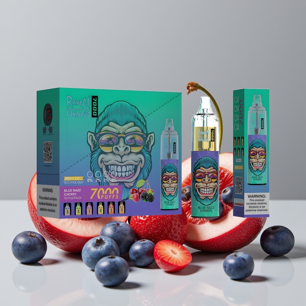 RandM Fumot Tornado 7000 Puffs 14ML 850MAH Mesh Coil Type-C Blue Razz Cherry