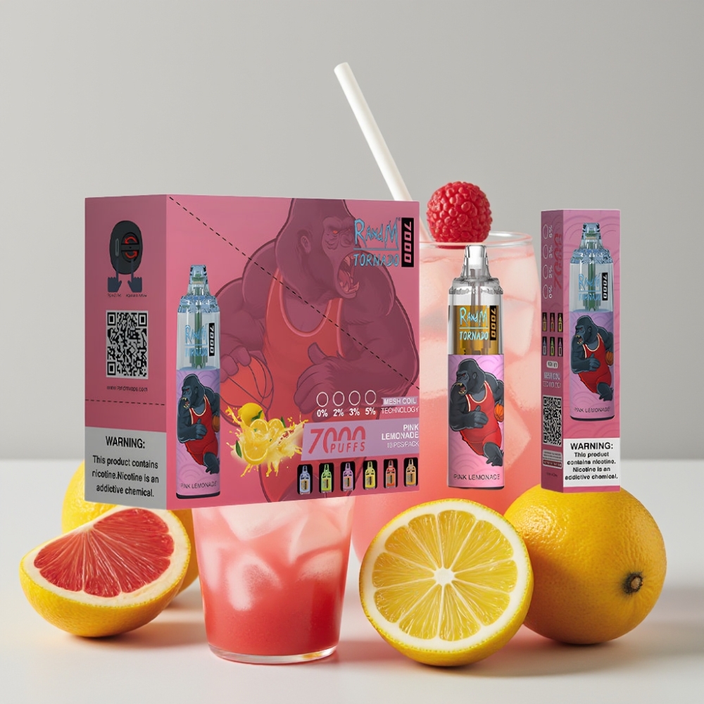 RandM Fumot Tornado 7000 Puffs 14ML Air-Adjustable Mesh Coil Pink Lemonade Disposable Vape