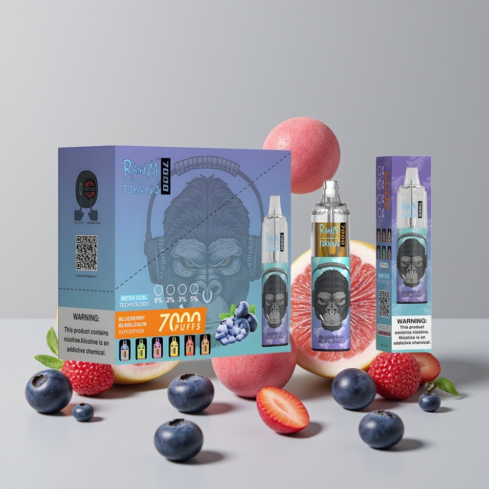 RandM Fumot Tornado 7000 Puffs 14ML Mesh Coil Type-C RGB Air-Adjustable Blueberry Bubblegum
