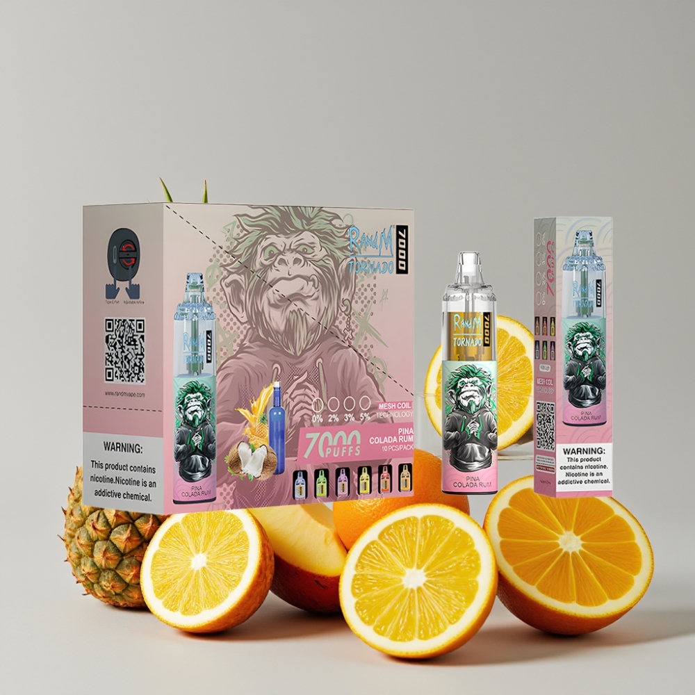 RandM Fumot Tornado 7000 Puffs 14ML Pina Colada Rum Disposable Vape Mesh Coil Type-C RGB