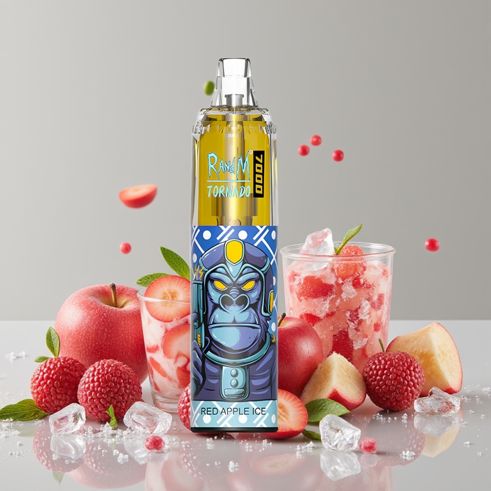 RandM Fumot Tornado 7000 Puffs 14ML Red Apple Ice Disposable Vape Mesh Coil Type-C RGB Air-Adjustable