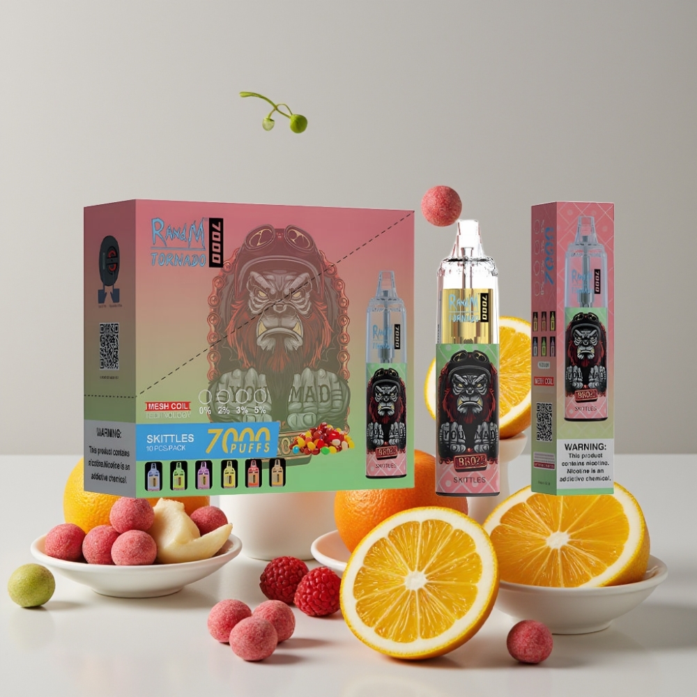 RandM Fumot Tornado 7000 Puffs 14ML Skittles Disposable Vape RGB Light Air-Adjustable