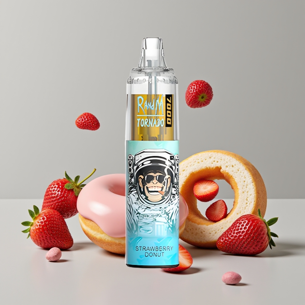 RandM Fumot Tornado 7000 Puffs 14ML Strawberry Donut Disposable Vape Mesh Coil Type-C
