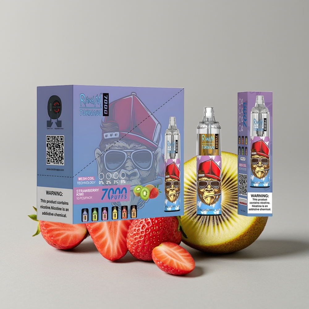 RandM Fumot Tornado 7000 Puffs 14ML Strawberry Kiwi Disposable Vape with Mesh Coil & Type-C