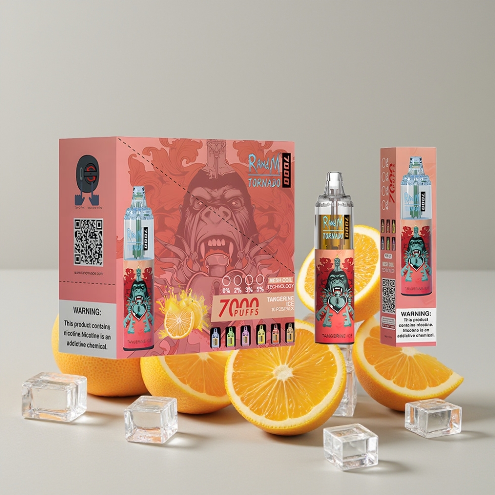 RandM Fumot Tornado 7000 Puffs 14ML Tangerine Ice Air-Adjustable Mesh Coil Type-C RGB