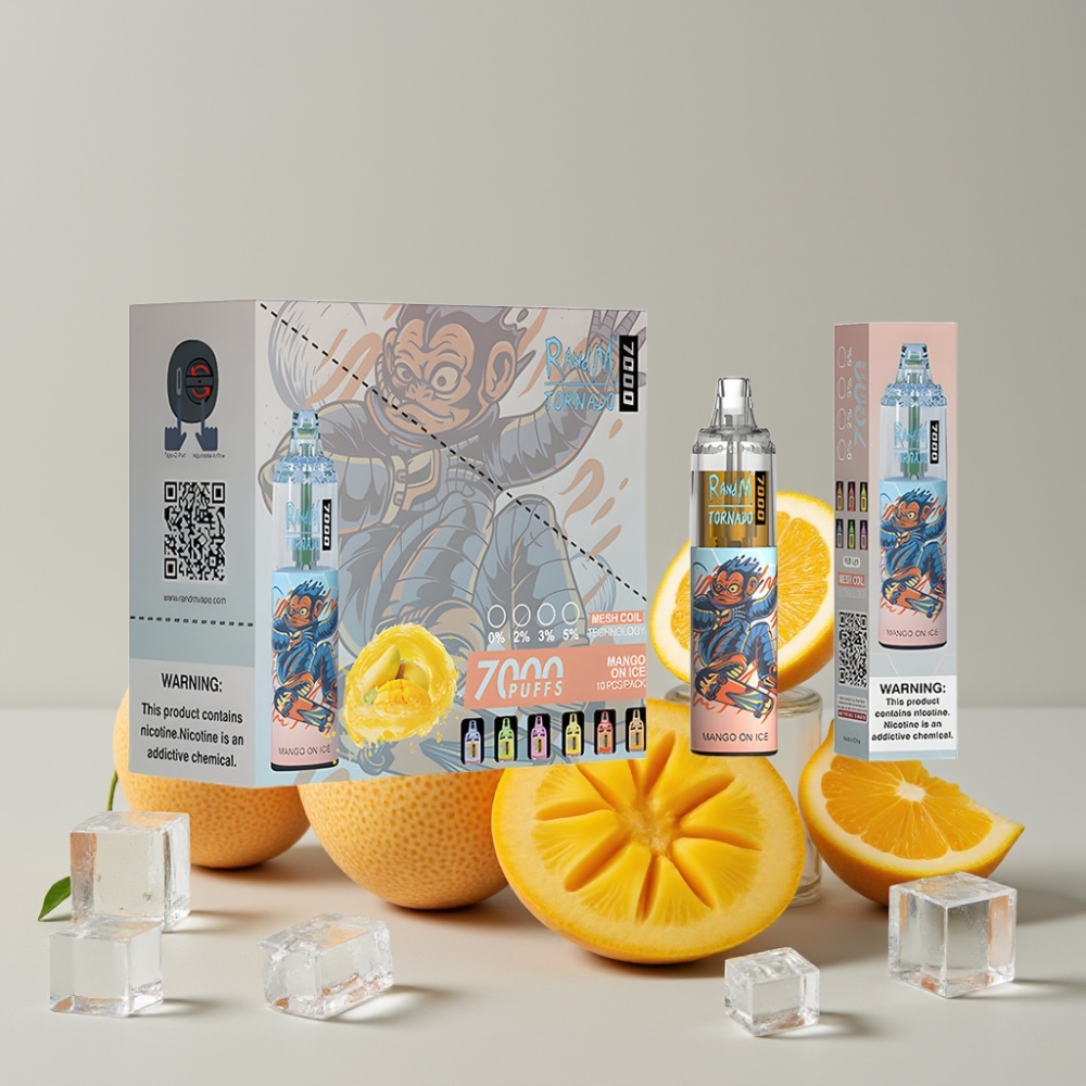 RandM Fumot Tornado 7000 Puffs Disposable Vape 14ML 850MAH Mango On Ice