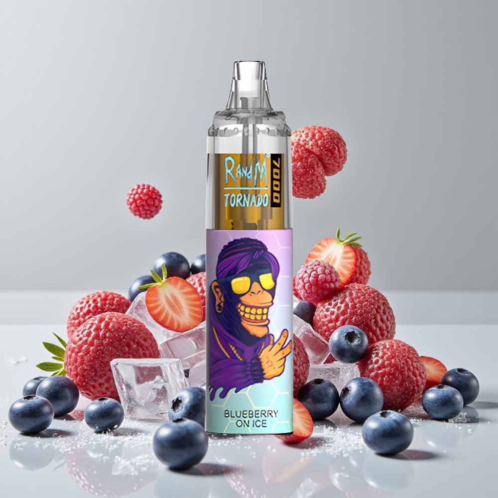 RandM Fumot Tornado 7000 Puffs Disposable Vape 14ML Mesh Coil Type-C RGB Blueberry On Ice