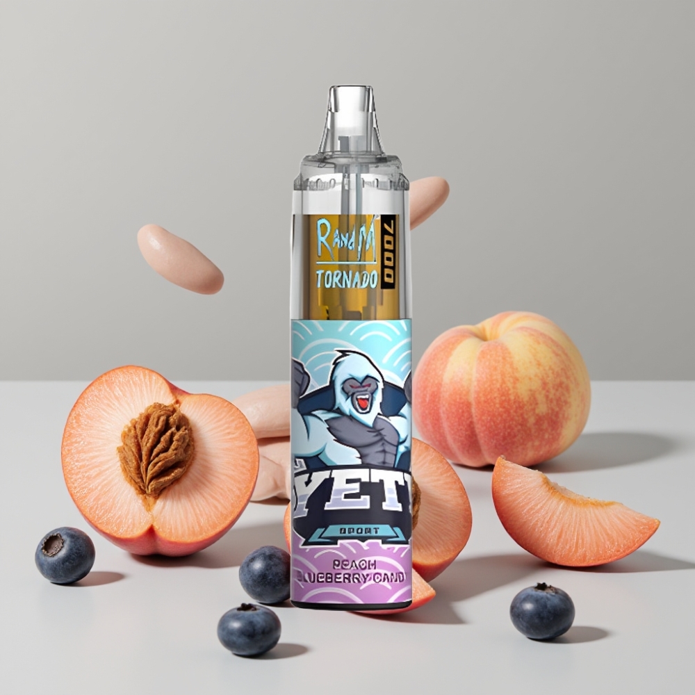 RandM Fumot Tornado 7000 Puffs Disposable Vape 14ML Peach Blueberry Candy Mesh Coil Type-C RGB Air-Adjustable