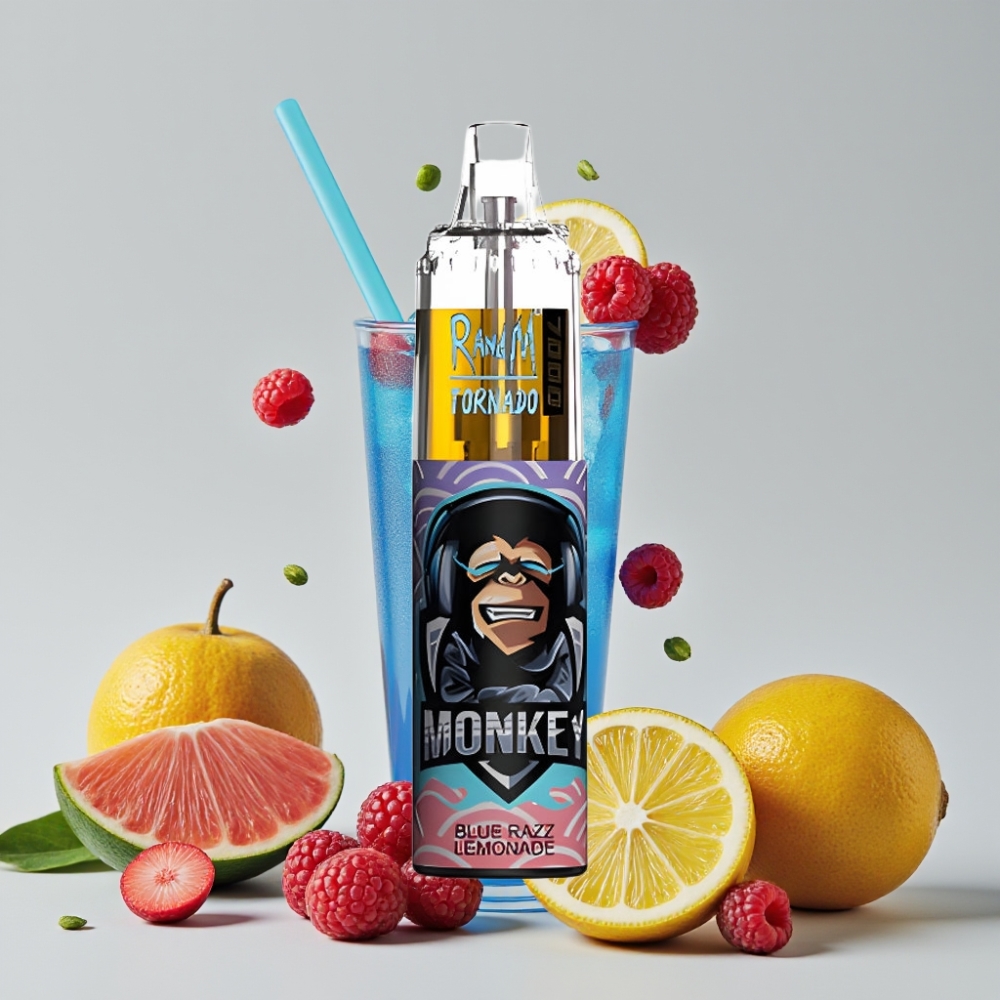 RandM Fumot Tornado 7000 Puffs Disposable Vape Blue Razz Lemonade 14ML 850MAH Mesh Coil Type-C RGB Air-Adjustable