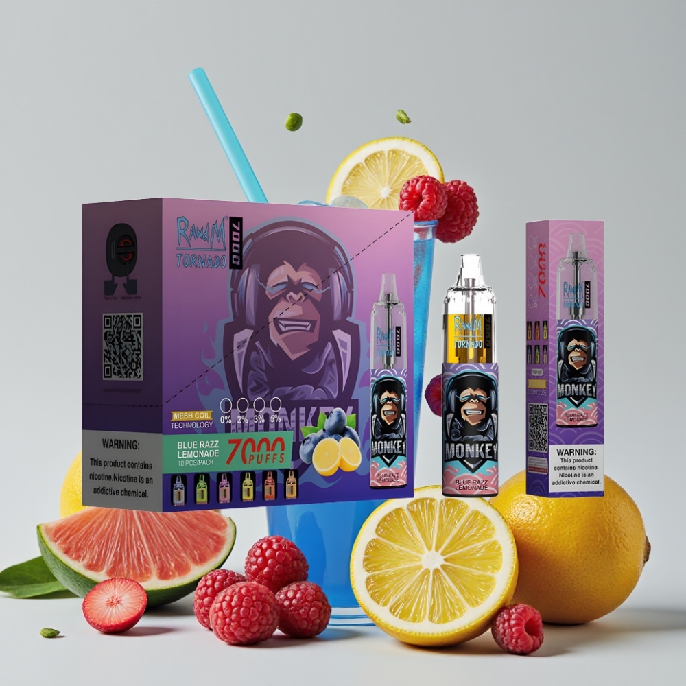 RandM Fumot Tornado 7000 Puffs Disposable Vape Blue Razz Lemonade 14ML 850MAH Mesh Coil Type-C RGB Air-Adjustable
