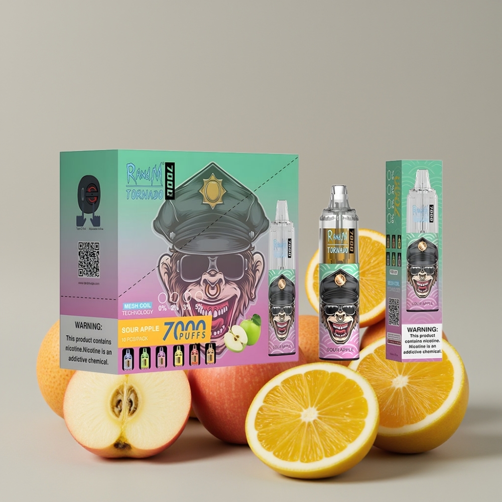 RandM Fumot Tornado 7000 Puffs Disposable Vape Sour Apple 14ML 850MAH Mesh Coil