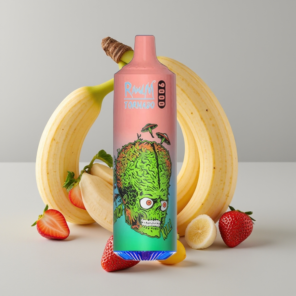 RandM Tornado 9000 Puffs 18mL 850mAh Mesh Strawberry Banana RGB