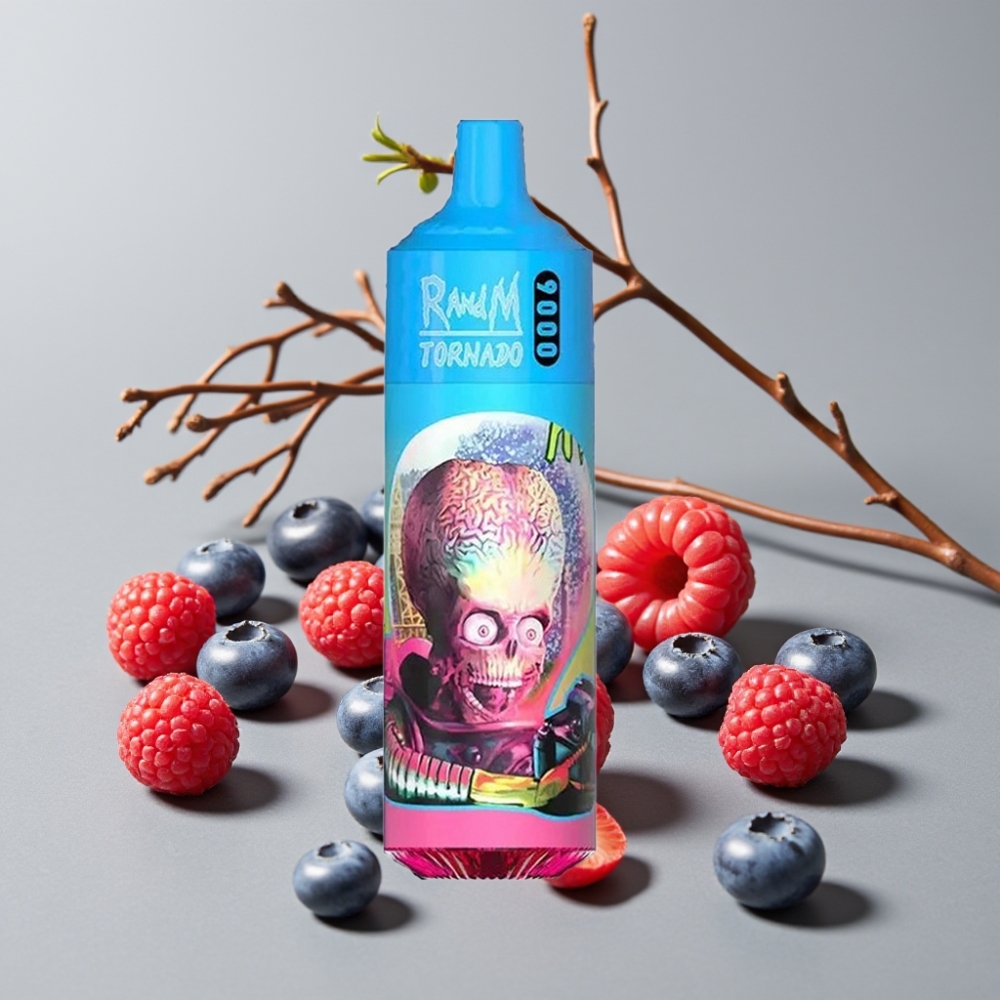 RandM Tornado 9000 Puffs 18mL Mesh Coil RGB Display Blueberry Sour Raspberry