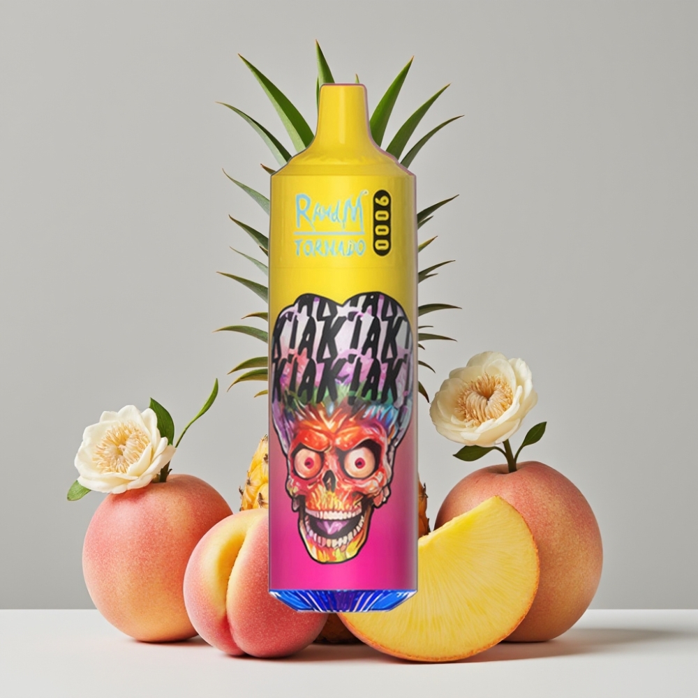 RandM Tornado 9000 Puffs 18mL Mesh Coil RGB Display Peachy Mango Pineapple