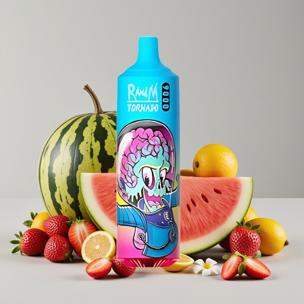 RandM Tornado 9000 Puffs 18mL Mesh Coil RGB Display Prime Strawberry Watermelon