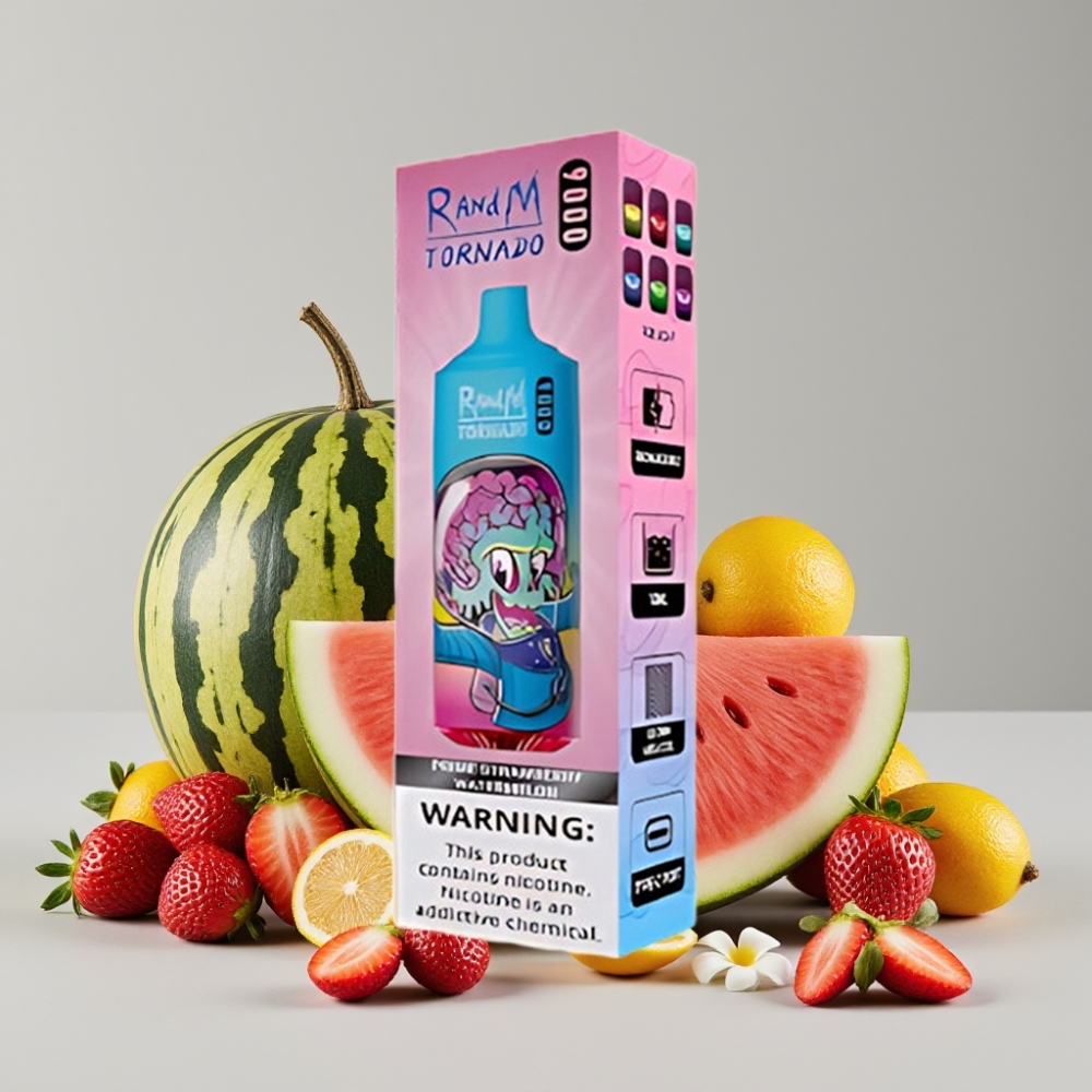 RandM Tornado 9000 Puffs 18mL Mesh Coil RGB Display Prime Strawberry Watermelon